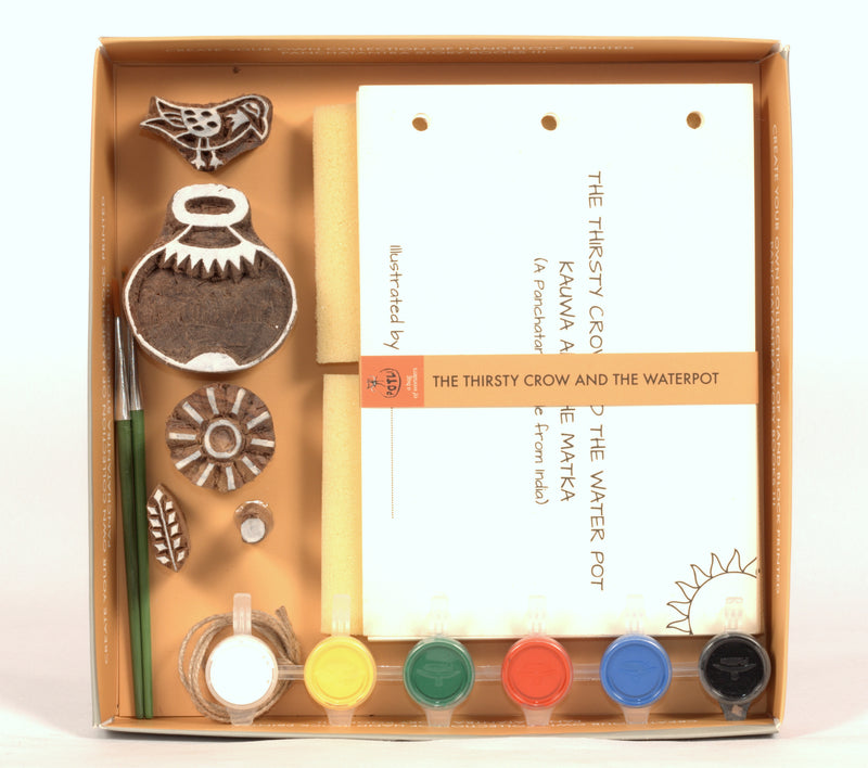 POTLI Handmade Wooden Block Print DIY Craft Kit - Panchtantra Story Book - Thirsty Crow ( 5 Years +)