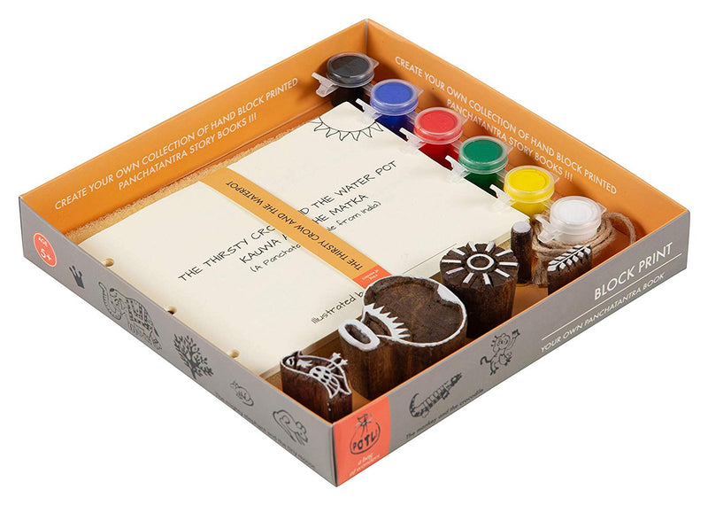 POTLI Handmade Wooden Block Print DIY Craft Kit - Panchtantra Story Book - Thirsty Crow ( 5 Years +)