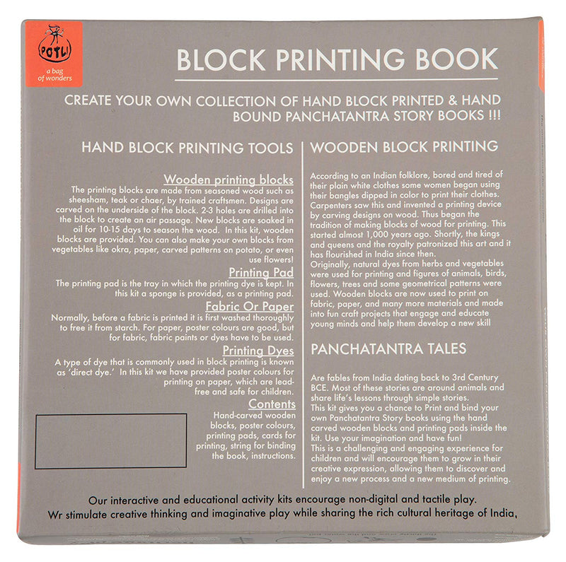POTLI Handmade Wooden Block Print DIY Craft Kit - Panchtantra Story Book - Two Fishes & The Frog ( 5 Years +)