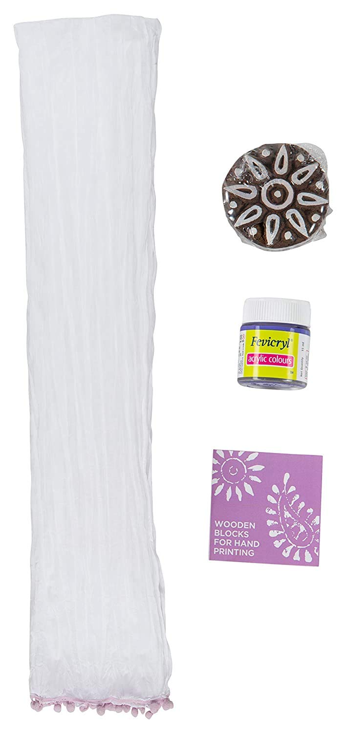 POTLI Handmade Wooden Block Print DIY Craft Kit Dupatta - Lavender Rangoli  (For All Ages)