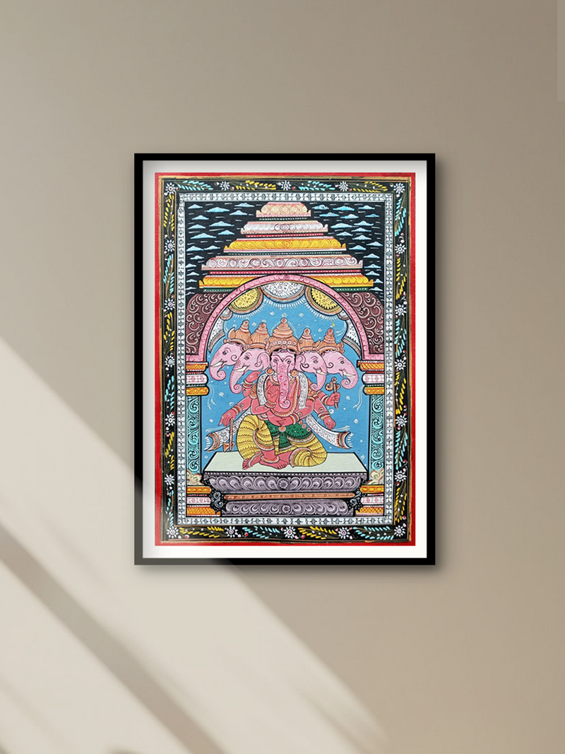 Divine Reflections: Panchmukhi Ganesha in Pattachitra by Purusottam Swain for sale