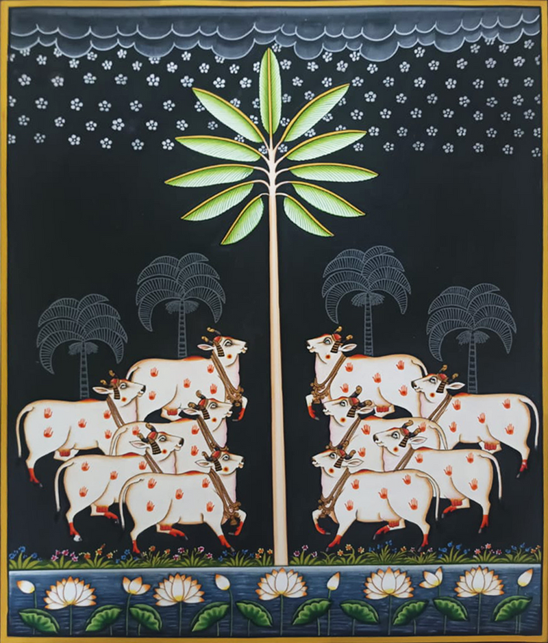 Buy Ashwatha Tree and Cows: Pichwai Artwork by Dinesh Soni