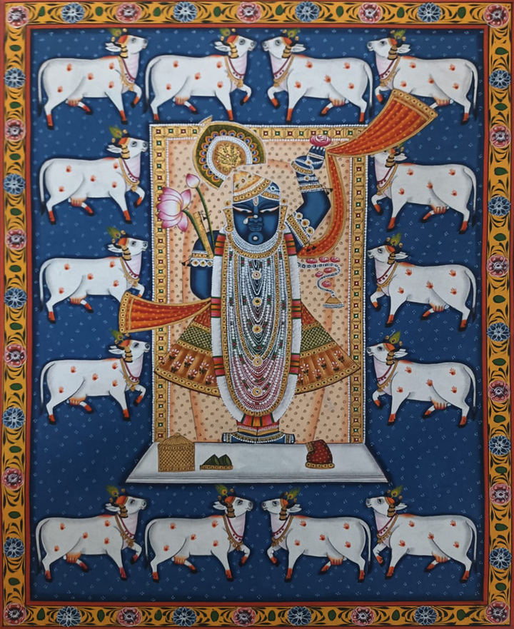 The Grace of Shrinathji and the Sacred Cows in Pichwai by Dinesh Soni Thumbnail