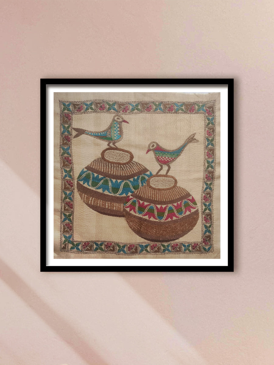 Shop Birds on a Pot in Kantha by Mahamaya Sikdar