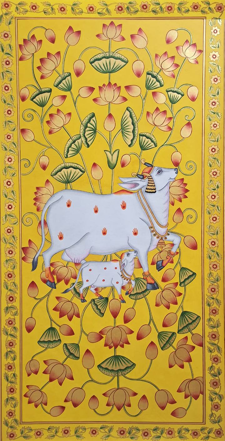 Pair of Cow and Calf in Pichwai by Shehzaad Ali Sherani Thumbnail