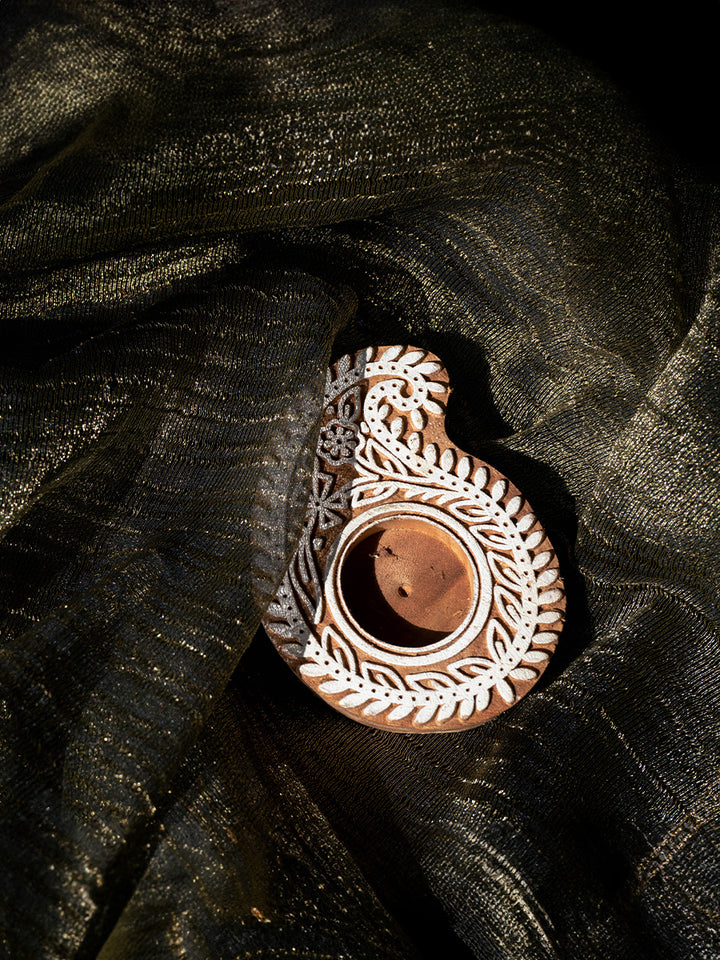 Paisley(Kairi) shaped Wooden Block  Diya set by Vikas Singh Thumbnail