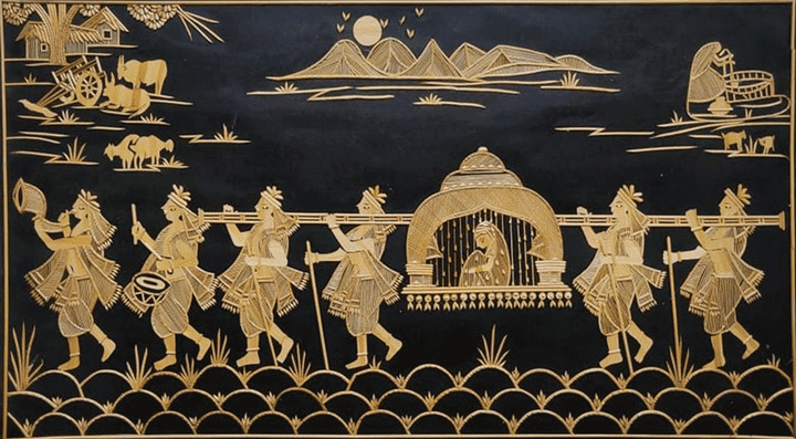 Palanquin Bearers and the Bride in Sikki Grass work by Suraj Kumar Sahu Thumbnail