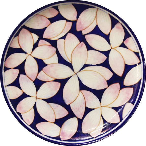 Pale pink petals In Blue Pottery Plate by Gopal Saini Thumbnail