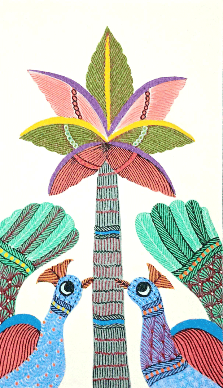 The Graceful Peacocks: A Gond Painting by Kailash Pradhan Thumbnail
