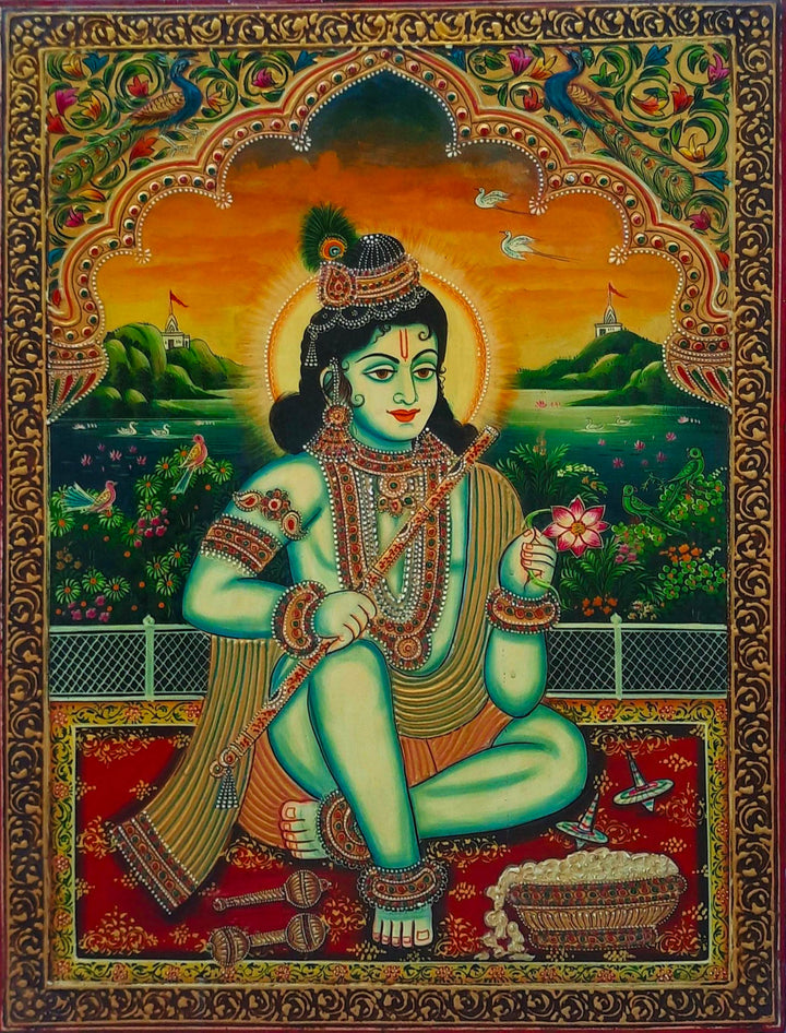 Pankaj Kumar's Usta Miniature Painting: A Vibrant Ode to Lord Krishna's Serenity Thumbnail