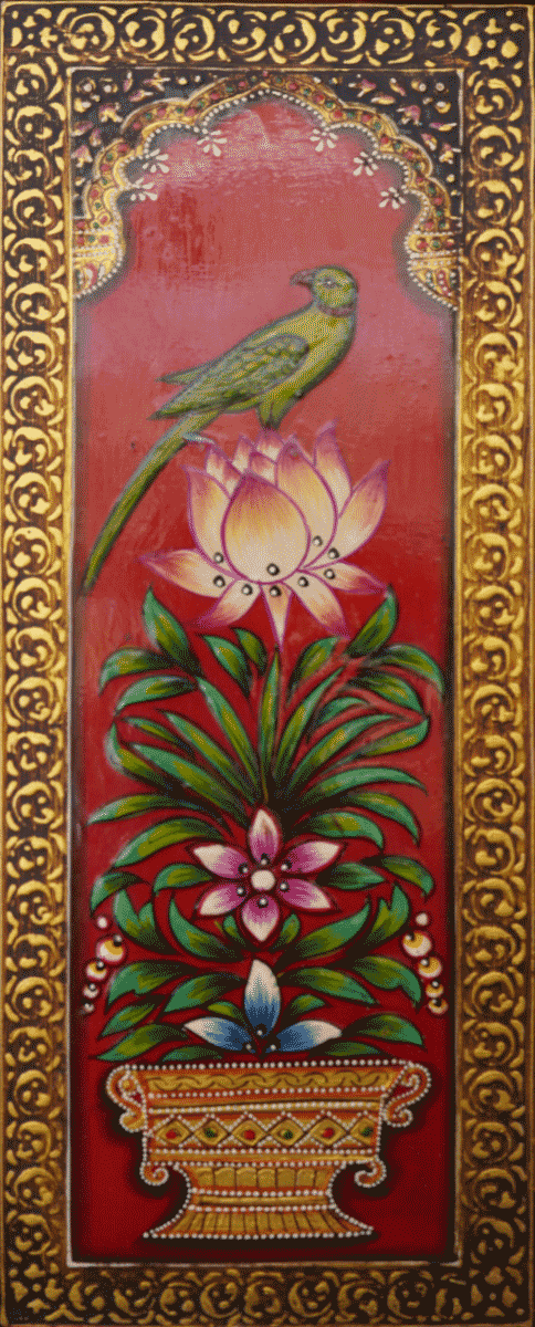 Parrot and Lotus in Usta Miniature by Pankaj Kumar Thumbnail