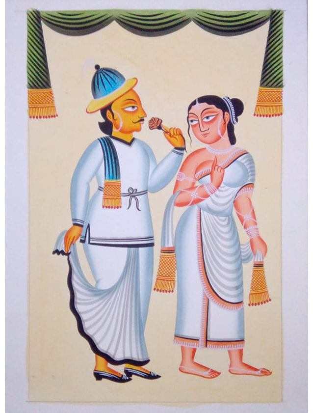 Passionate Expression of Love:  A Shimmering Tale of Color and Affection Kalighat by Hasir Chitrakar Thumbnail