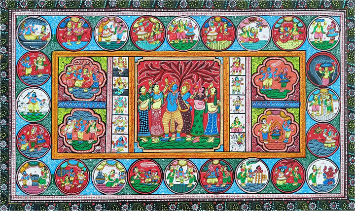 Radha Krishna Rasleela - Pattachitra Art by Purusottam Swain for Home Decor Thumbnail