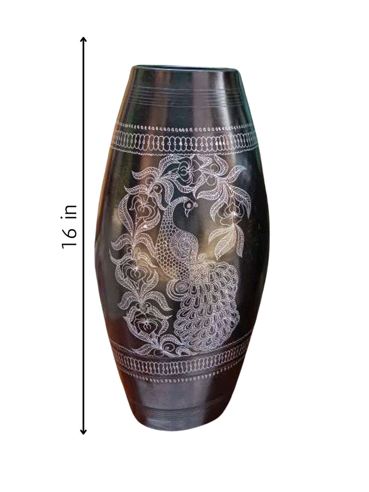 Peacock Flower vase in Black Pottery by Ramjatan Prajapati Thumbnail