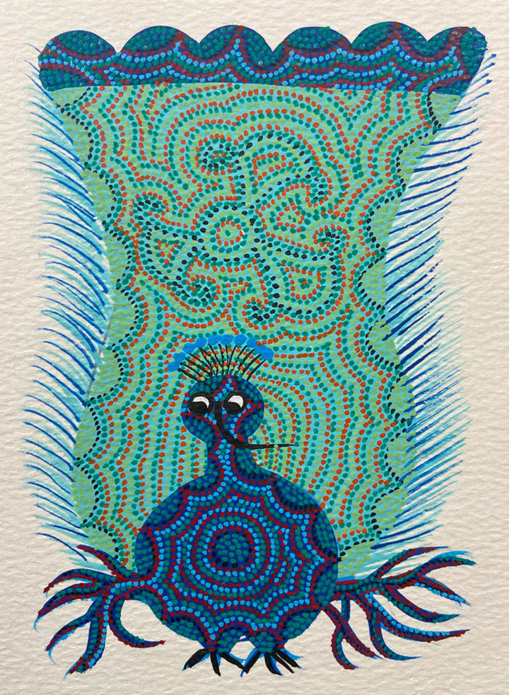 Peacock Fluffing, Bhil Art by Geeta Bariya Thumbnail