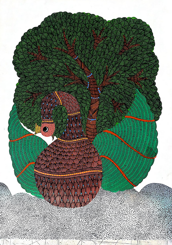The Nature's Beauty: Peacock: Gond Art by Kailash Pradhan Thumbnail