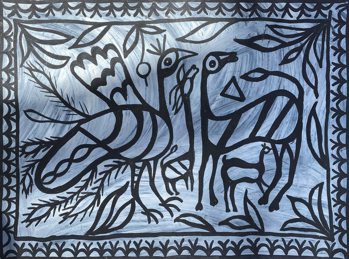 Peacock and Deer in Khovar by Manikchand Mahto Thumbnail