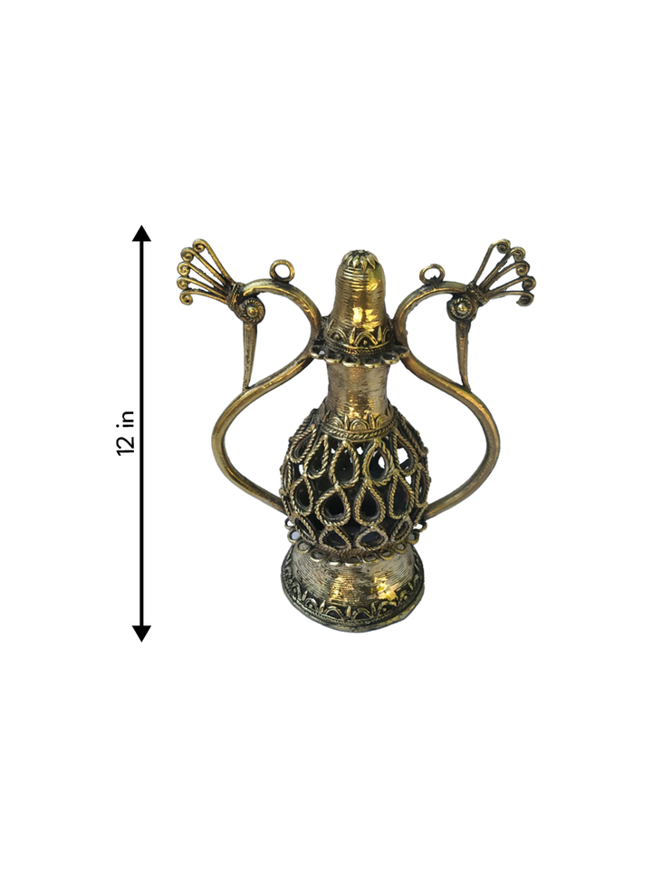 Peacock designed ancient lamp in Dhokra by Anil Baghmare Thumbnail
