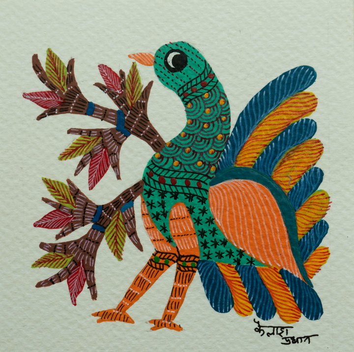 Bird and Tree Branch in Gond by Kailash Pradhan Thumbnail