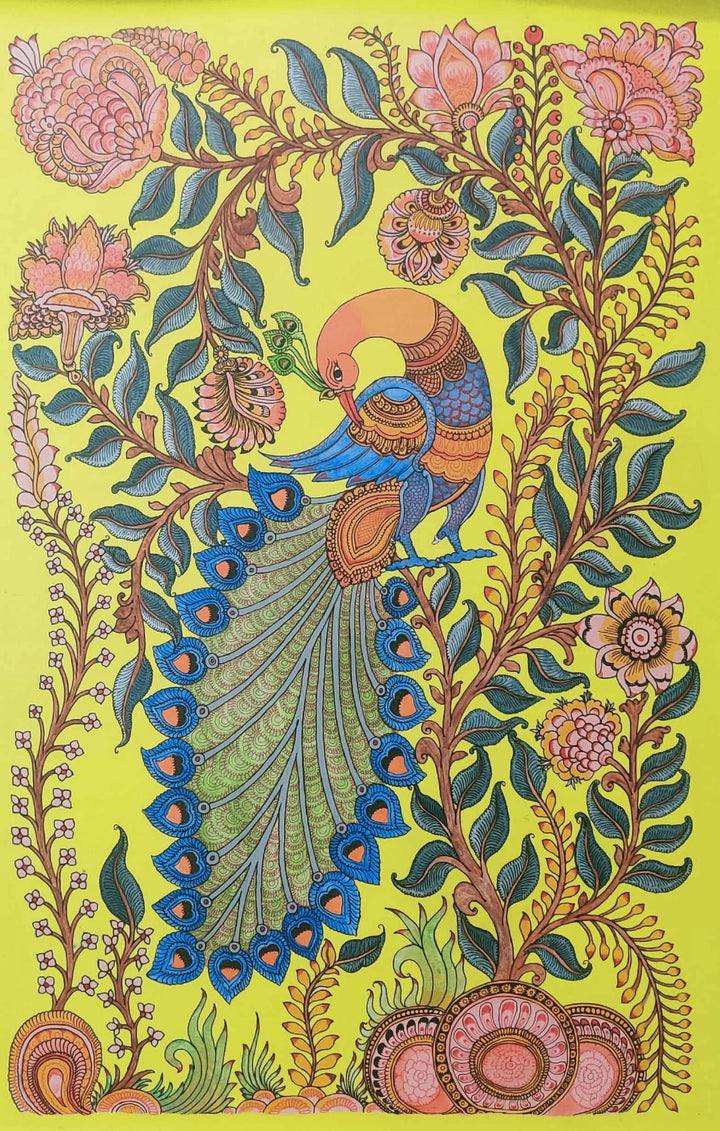 Peacock in Kalamkari Inspired Art by Harinath N Thumbnail