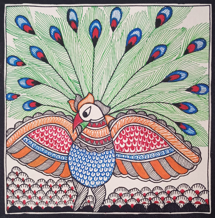 Peacock in Madhubani Painting by Priti Karn Thumbnail