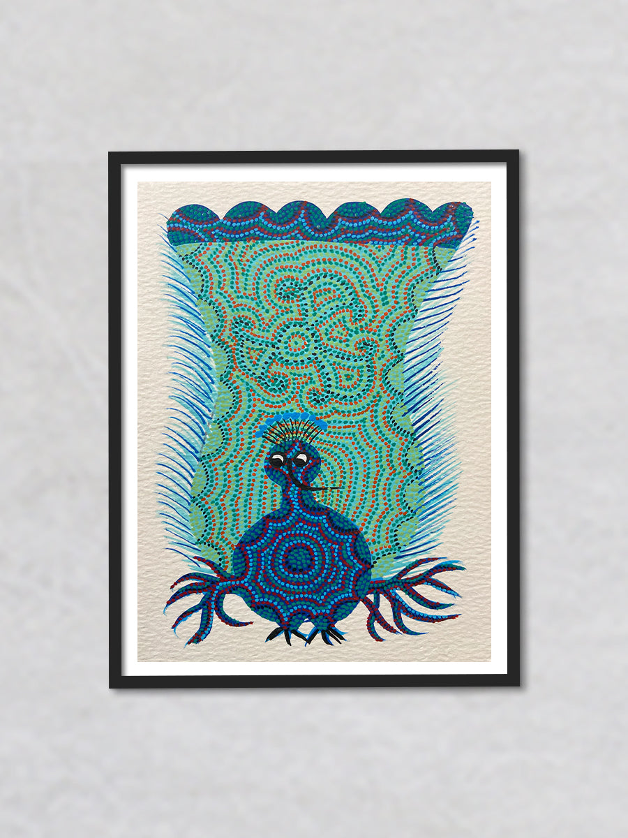 Peacock Fluffing, Bhil Art by Geeta Bariya