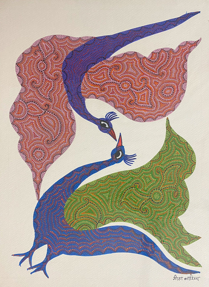 Peacocks, Bhil Art by Geeta Bariya Thumbnail