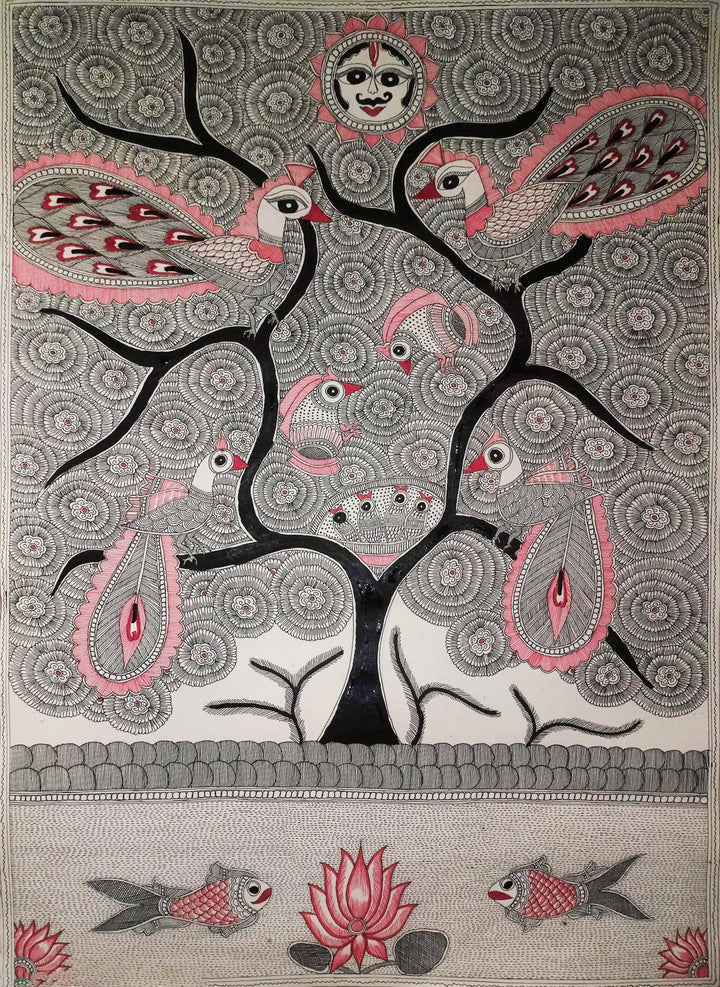 Peacocks in Madhubani art by Vibhuti Nath Thumbnail