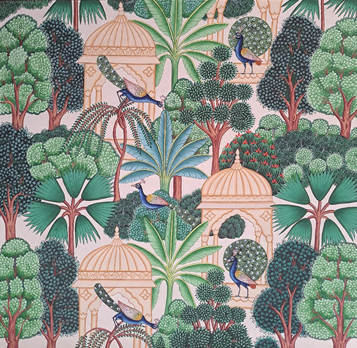 Peacocks amidst the Palace Garden in Pichwai by Shehzaad Ali Sherani Thumbnail