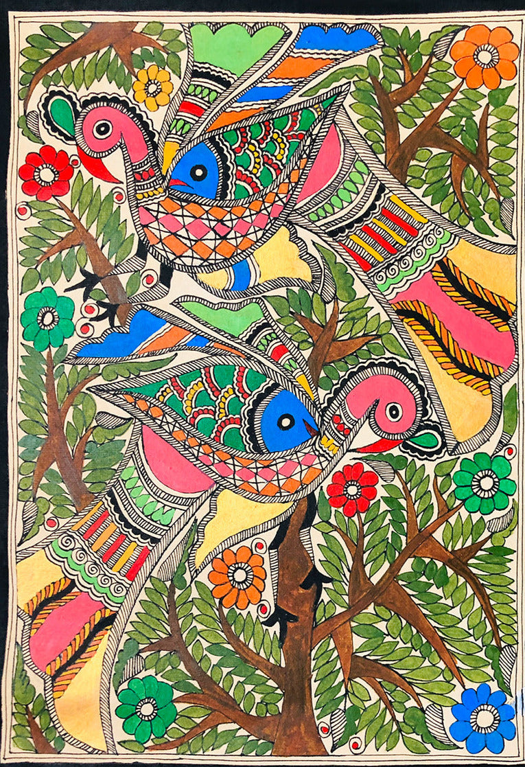 Buy Peacocks on a Tree, Madhubani Painting by Ambika Devi