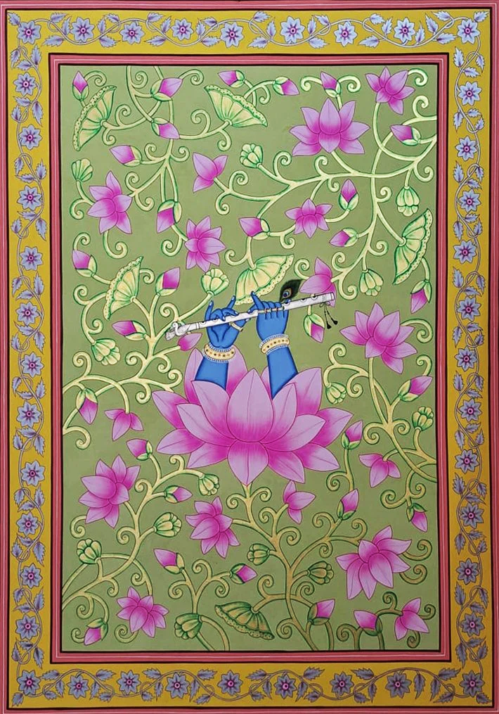Lord Krishna's Flute in Petals of Devotion In Pichwai by Shehzaad Ali Sherani Thumbnail