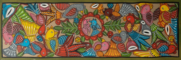 Portrayal of Bird Marriage: Santhal Tribal Pattachitra by Manoranjan Chitrakar Thumbnail