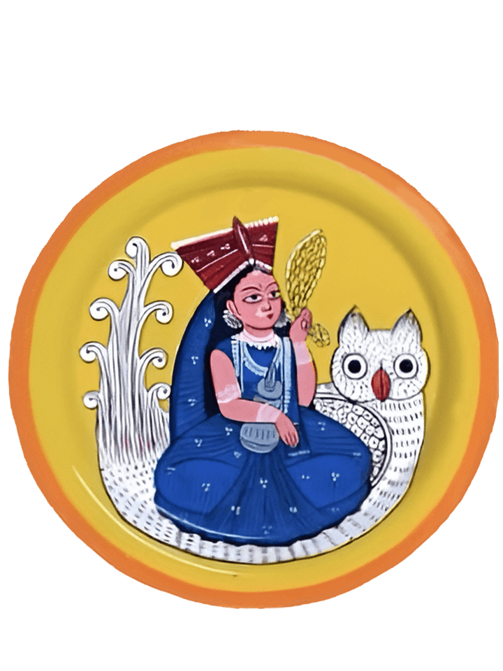 Portrayal of Goddess Lakshmi: Bengal pattachitra Plate art of wealth by Manoranjan Chitrakar Thumbnail