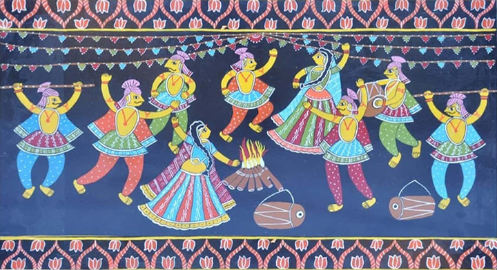 Portrayal of Lohri in Tikuli painting by Ashok Kumar Thumbnail