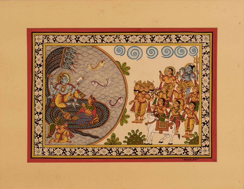 Buy Portrayal of Lord Vishnu on Sheshnaag: Phad by Kalyan Joshi