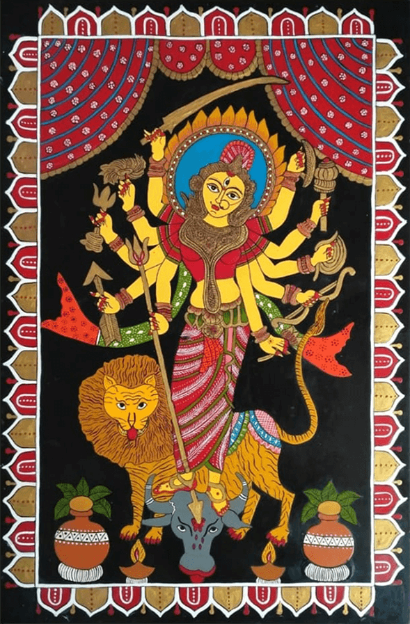 Portrayal of Maa Sherawali in Tikuli painting by Ashok Kumar Thumbnail