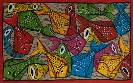 Portrayal of fishes: Santhal-Tribal Pattachitra by Manoranjan Chitrakar Thumbnail