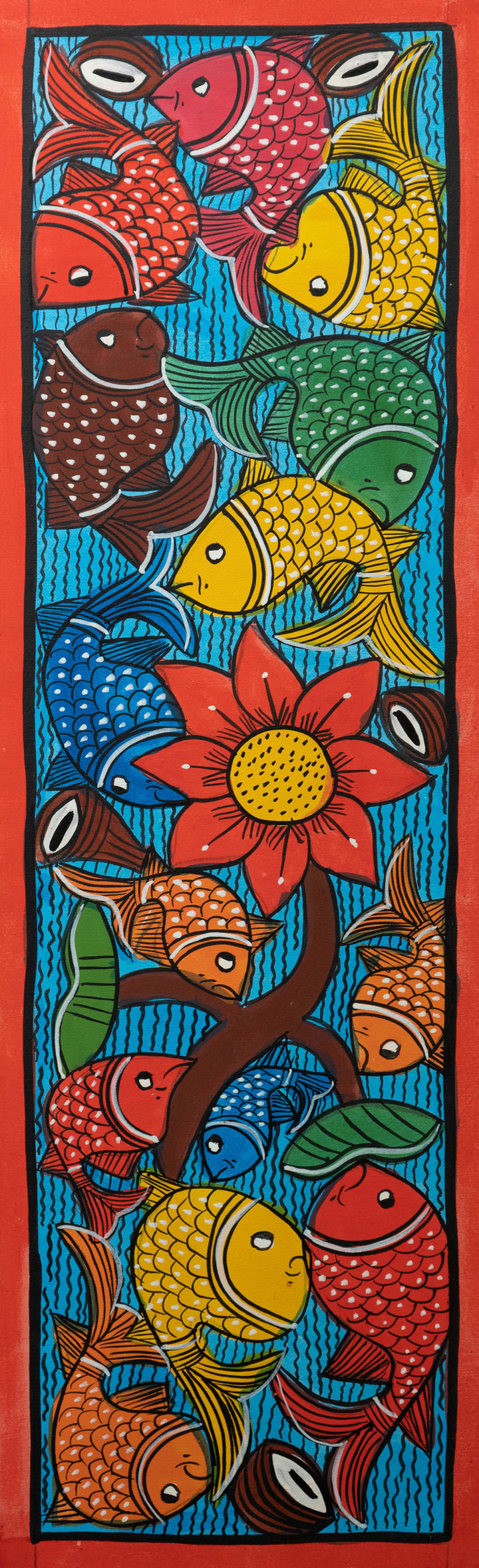 Portrayal of fishes and flower in Santhal-Tribal Pattachitra by Manoranjan Chitrakar Thumbnail