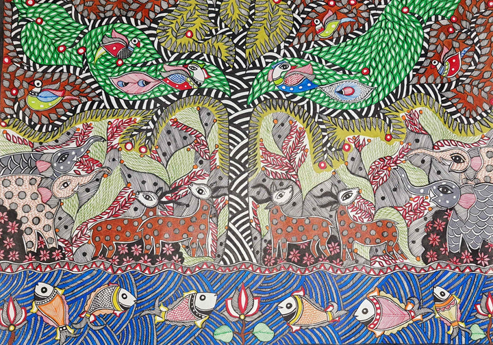 Portrayal of marine life beneath wildlife: Madhubani by Vibhuti Nath Thumbnail