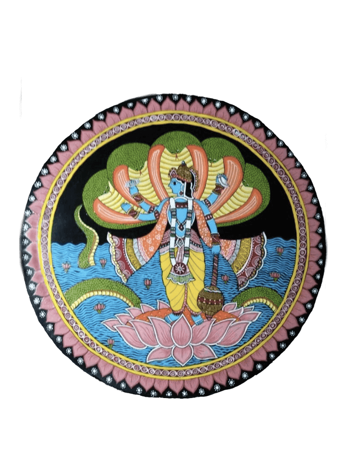 Portrayal of might and shelter: Lord Vishnu's spiritual traits in Tikuli round art by Ashok Kumar Thumbnail