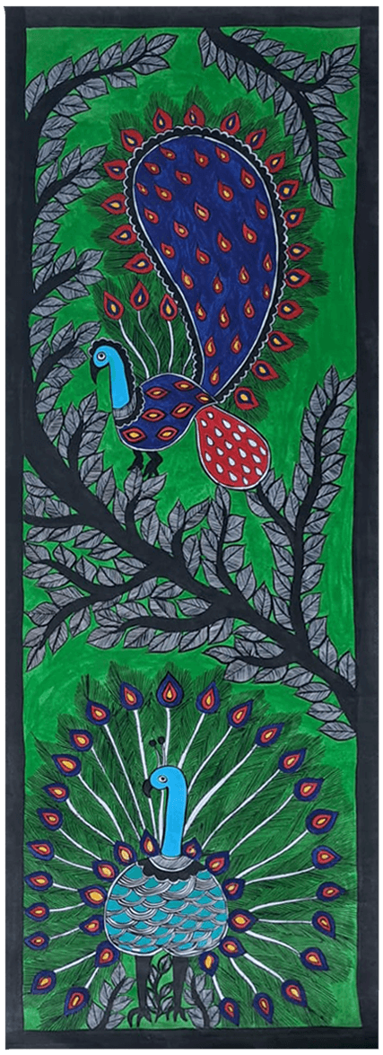 Portrayal of peacocks with green background: Madhubani by Vibhuti Nath Thumbnail