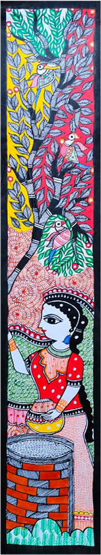 Portrayal of woman standing near a well: Madhubani by Vibhuti Nath Thumbnail