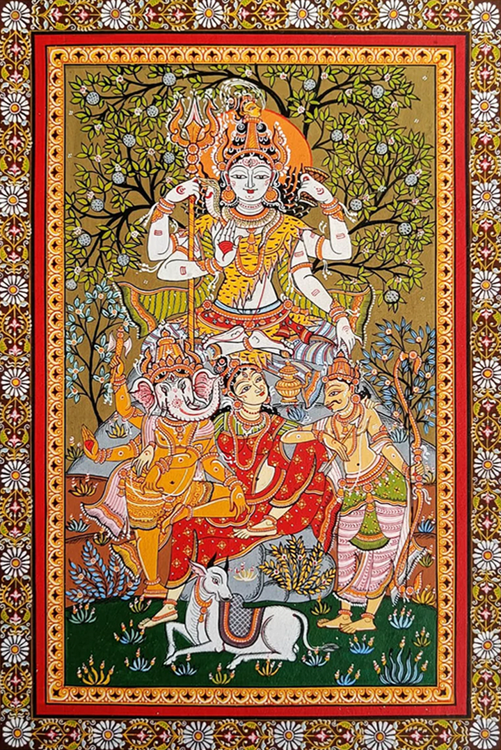 Shiva Family - Pattachitra Art by Purusottam Swain for Home Decor Thumbnail