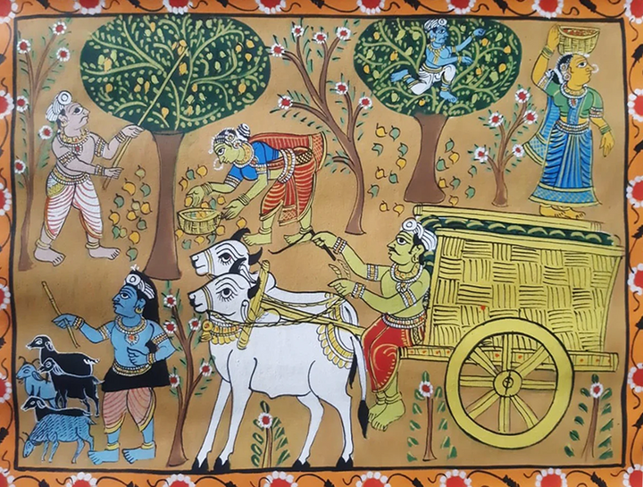 RURAL VILLAGE LIFE: CHERIYAL SCROLL PAINTING BY SAI KIRAN Thumbnail