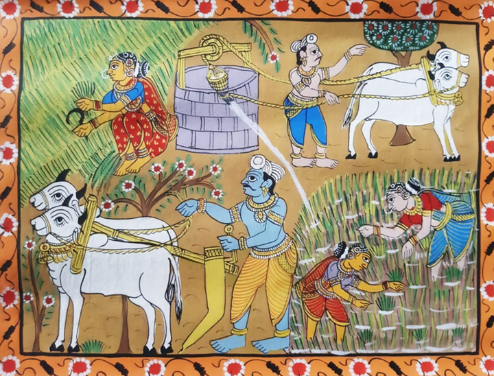 RURAL VILLAGE LIFE: CHERIYAL SCROLL PAINTING BY SAI KIRAN Thumbnail