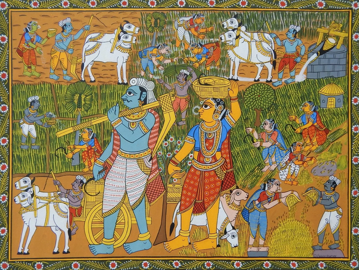 RURAL VILLAGE LIFE: CHERIYAL SCROLL PAINTING BY SAI KIRAN Thumbnail