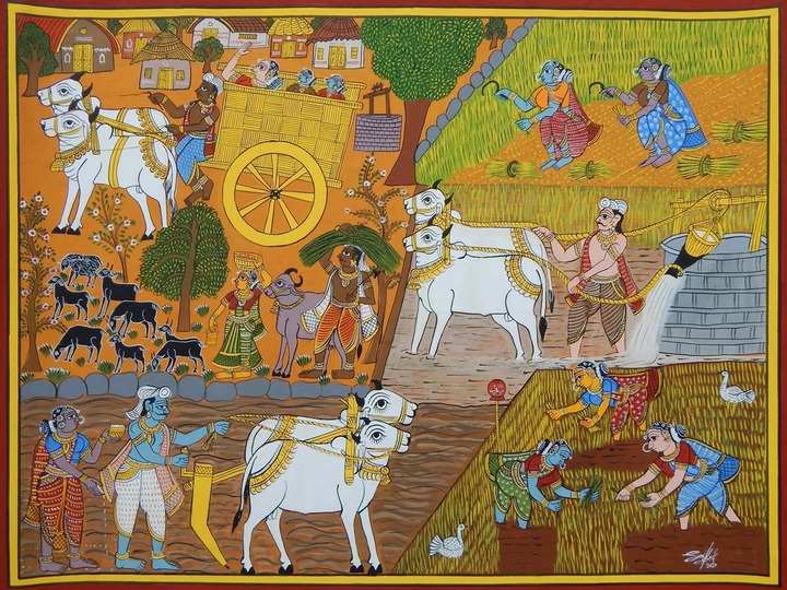 RURAL VILLAGE LIFE: CHERIYAL SCROLL PAINTING BY SAI KIRAN Thumbnail