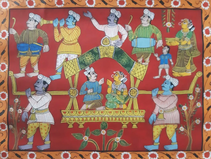RURAL VILLAGE LIFE: CHERIYAL SCROLL PAINTING BY SAI KIRAN Thumbnail