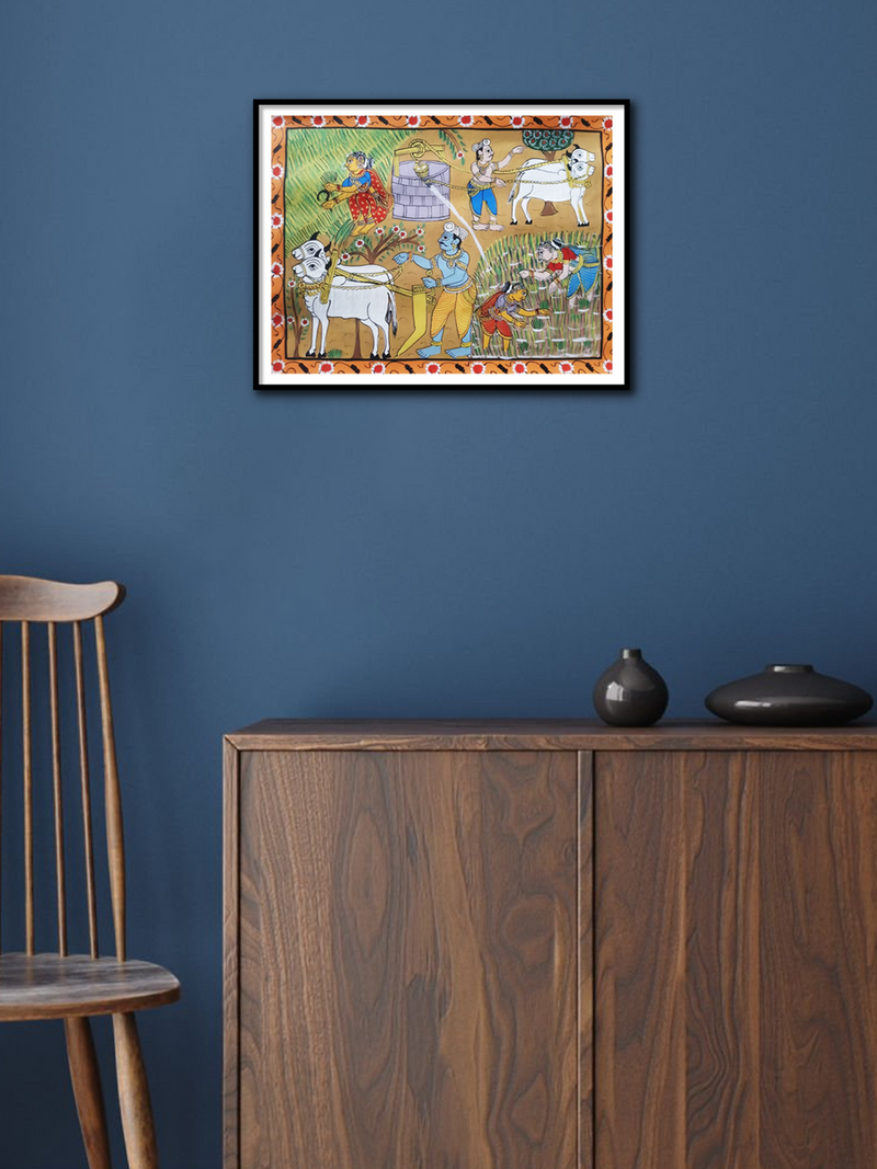 RURAL VILLAGE LIFE: CHERIYAL SCROLL PAINTING FOR SALE