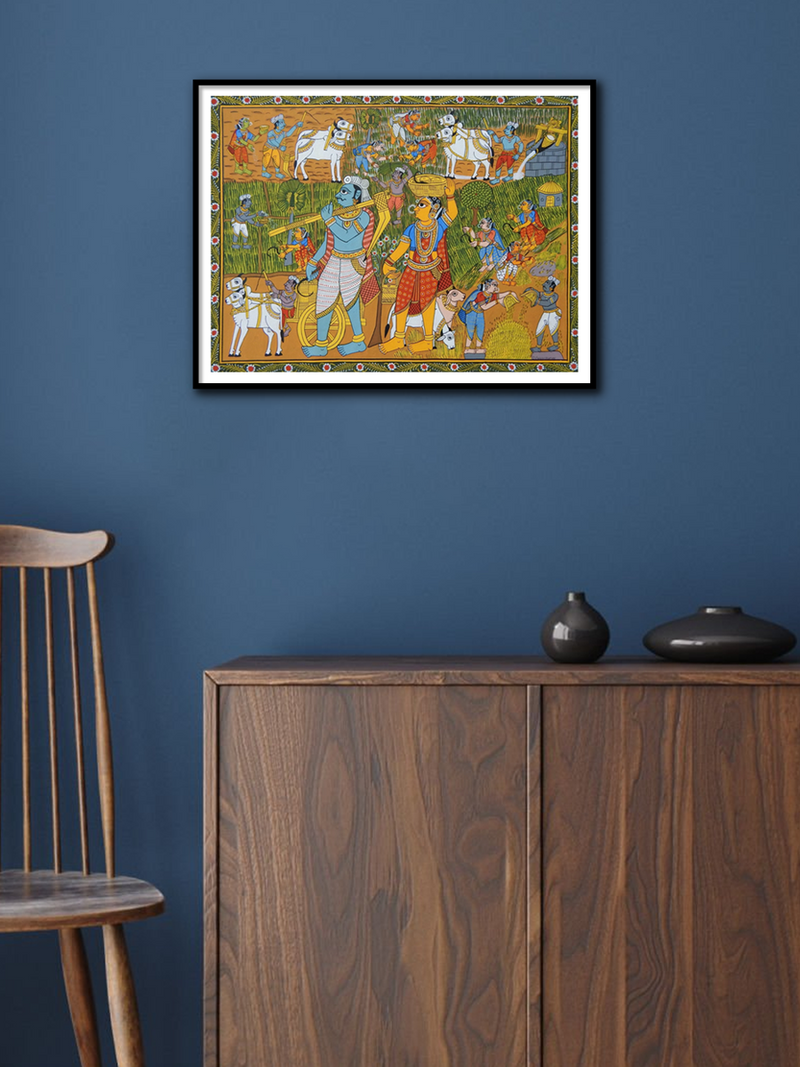 RURAL VILLAGE LIFE: CHERIYAL SCROLL PAINTING FOR SALE